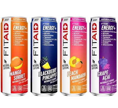 LIFEAID FITAID Energy, 200mg Natural Caffeine, Keto, Variety Pack, Optimum Performance Formula: BCAAs, Quercetin, Electrolytes, Omega-3s, 15 Calories, Paleo, Vegan & Gluten-Free, 12 Fl Oz (Pack of 12)