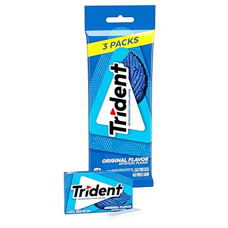 Trident Original Flavor Sugar-Free Chewing Gum, 3 Packs of 14 Pieces (42 Total Pieces)