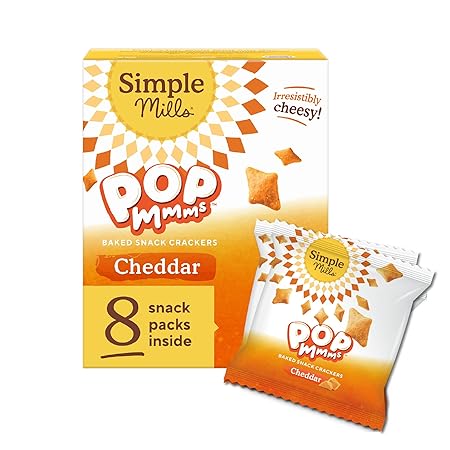 Simple Mills Pop Mmms Cheddar Baked Snack Pack Crackers, Healthy Halloween Snacks for Kids, Individual Packs, Gluten Free, 8 Ct (Pack of 1)