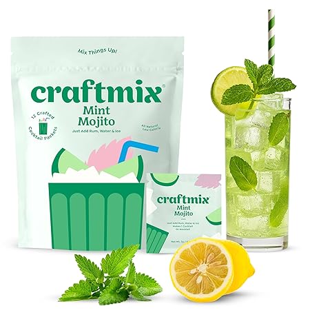 Craftmix Mint Mojito Cocktail & Mocktail Drink Mixer, Skinny Mixes - Water Flavoring Packets - Made With Real Fruit - Vegan Low-Carb, Low-Sugar, Non-GMO, Dairy Free, Gluten Free, 24 Pack