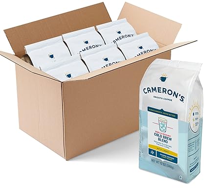Cameron's Coffee Roasted Ground Coffee Bag, Vanilla Hazelnut Cold Brew Blend, 12 Ounce, Pack of 6 - NEW