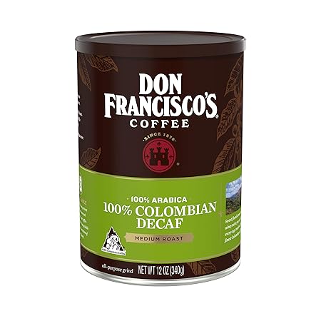 Don Francisco's Premium Decaf Colombia Supremo Ground Coffee: Rich, Aromatic 100% Arabica Beans - Family Crafted Flavored Coffee for a Delightful Morning Brew (12 oz Can)