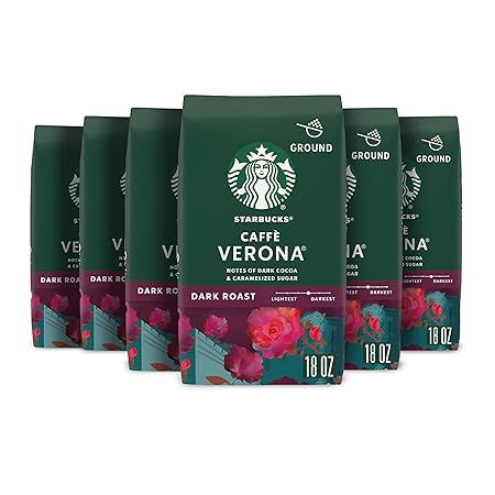 Starbucks Ground Coffee, Dark Roast Coffee, Caffè Verona, 100% Arabica, 6 bags (18 oz each)