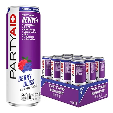 PARTYAID Rehab Blend, Feel Good Tonight and Tomorrow, Contains 5-HTP, B-Complex, Milk Thistle, Electrolytes, No Artificial Flavors or Sweeteners, Caffeine-Free, 12 Fl Oz (Pack of 12)
