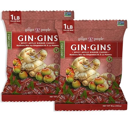 GIN GINS Spicy Apple Ginger Chews – Natural Fresh Ginger Candy by The Ginger People – Individually Wrapped Healthy Candy – Spicy Apple Ginger Flavor – Large 1 lb Bag (16oz) – Pack of 2