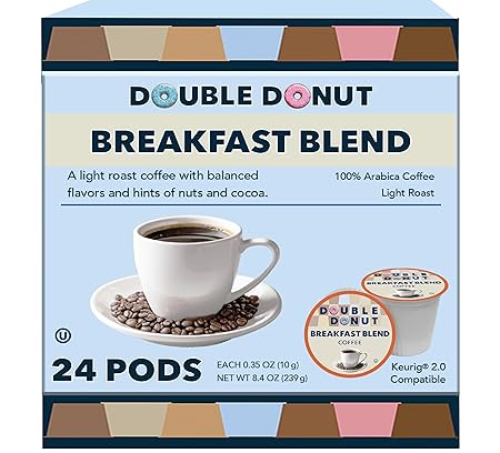 Double Donut Breakfast Blend Fresh Medium Roast Coffee SingleServe Pods for Keurig K Cup Brewer Machines 24 Capsules per Box