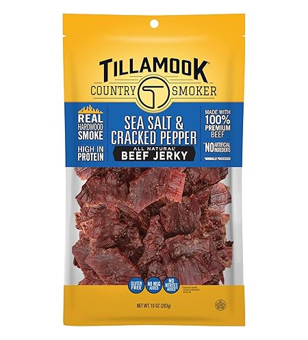 Tillamook Country Smoker Real Hardwood Smoked Beef Jerky, Sea Salt & Cracked Pepper, 10 Ounce