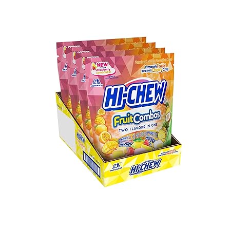 HI-CHEW Fruit Combos Bulk Candy, 4 Stand Up Pouches, 220+ Pieces, 11.65oz each - Unique Fun Soft & Chewy Halloween Candy - Immensely Juicy Fruity Flavors - Individually Wrapped for Halloween Sharing