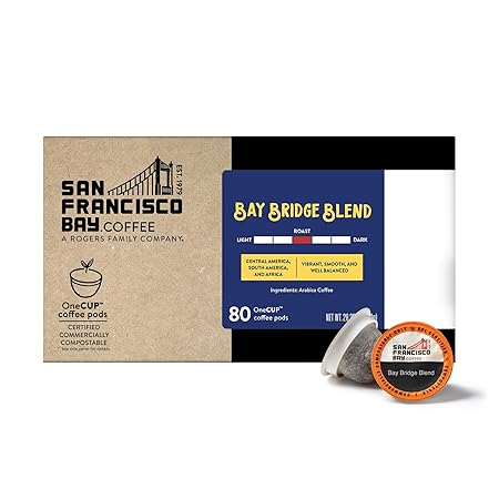 San Francisco Bay Compostable Coffee Pods – Bay Bridge Blend (80 Ct) K Cup Compatible, Medium Roast