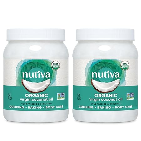 Nutiva Organic Coconut Oil 54 fl oz, Cold-Pressed, Unrefined Cooking Oil, Natural Hair Oil, Skin Oil, Massage Oil, USDA Organic, Extra Virgin Coconut Oil (Aceite de Coco) (Pack of 2)
