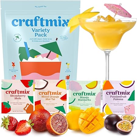 Craftmix Variety Pack Cocktail & Mocktail Drink Mixer, Skinny Mixes - Water Flavoring Packets - Made With Real Fruit - Vegan Low-Carb, Low-Sugar, Non-GMO, Dairy Free, Gluten Free, 24 Pack