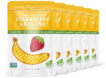 Nature’s Turn Freeze-Dried Strawberry Banana Crisps – Healthy, Gluten-Free, Crispy & Delicious, Plant-Based Snack, Ideal for Cereal, Smoothies, School Lunches, & On-the-Go, Pack of 6 (0.53 oz Each)