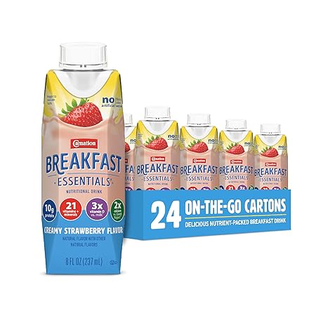 Carnation Breakfast Essentials Ready-to-Drink Creamy Strawberry, 8 FL OZ Carton,8 Fl Oz (Pack of 24)