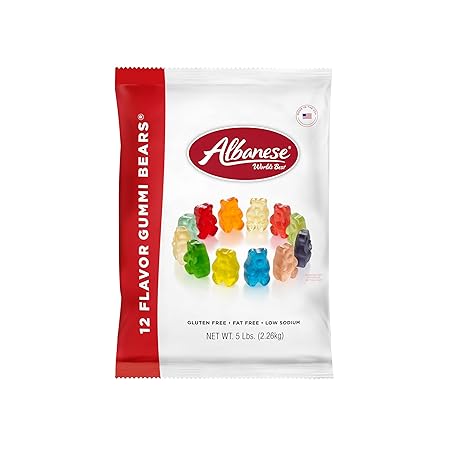 Albanese World's Best 12 Flavor Gummi Bears | 5lbs of Candy | 12 Unique Flavors, Gluten Free, Fat Free, Soft and Chewy Gummy | Cherry, Blue Raspberry, Mango and More | Great Snack for Travel and Kids