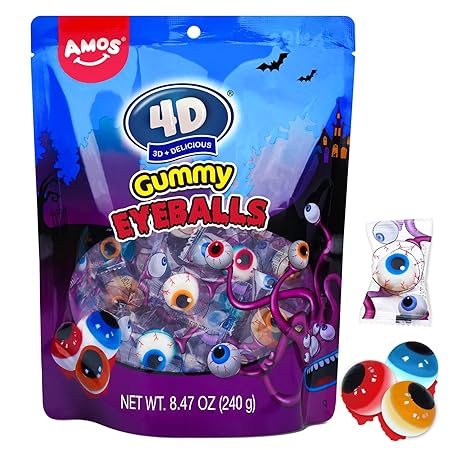 Amos 4D Gummy Eyeball Candy, Individually Wrapped 3D Eyeballs Shaped, Perfect Treat for Kids Halloween Parties Gift(40 Count)