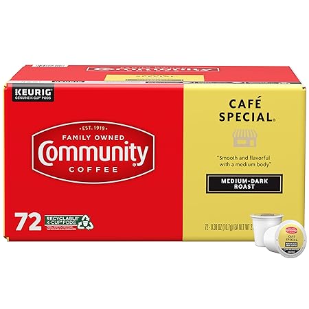 Community Coffee Café Special 72 Count Coffee Pods, Medium-Dark Roast, Compatible with Keurig 2.0 K-Cup Brewers, 72 Count (Pack of 1)