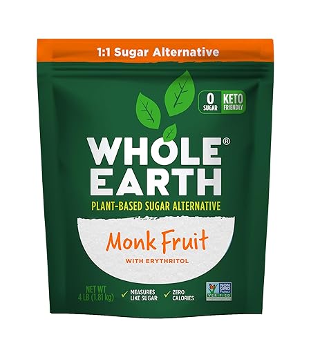 WHOLE EARTH Monk Fruit Sweetener with Erythritol, Plant-Based Sugar Alternative, 4LBS