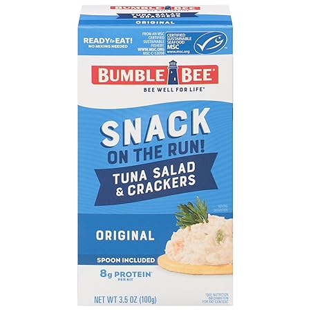 Bumble Bee Snack On The Run Original Tuna Salad with Crackers Kit - Ready to Eat Protein Snack Pack - 8g Protein per Box - Wild Caught MSC Certified Tuna