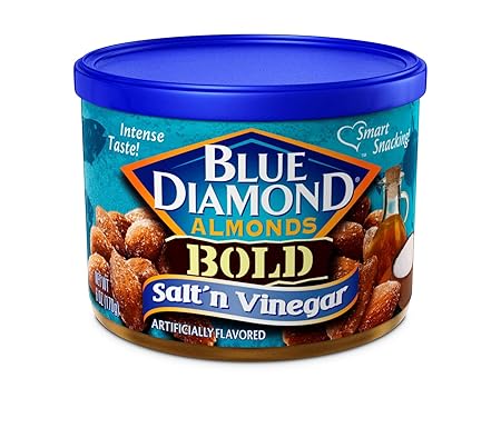 Blue Diamond Almonds Salt N' Vinegar Flavored Snack Nuts, 6 Oz Resealable Cans (Pack of 12)