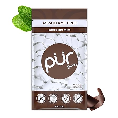 PUR Gum | Aspartame Free Chewing Gum | 100% Xylitol | Natural Chocolate Mint Flavored Gum, 55 Pieces (Pack of 1)