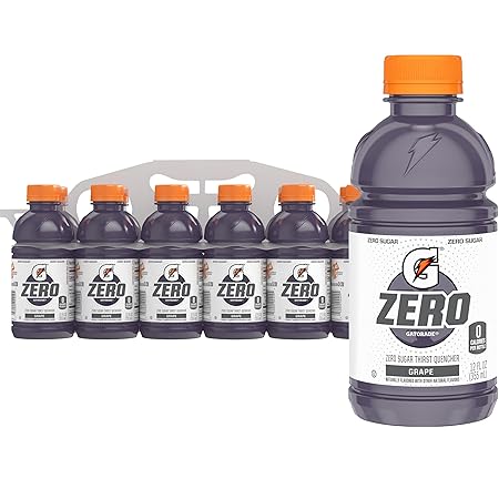 Gatorade Thirst Quencher Zero Sugar Sports Drink, Grape, 12oz Bottles, 12 Pack, Electrolytes for Rehydration