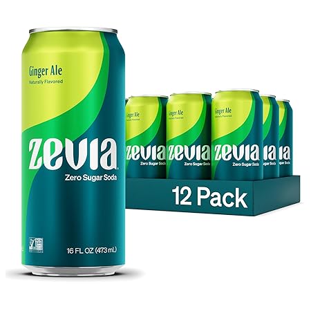 Zevia Zero Sugar Soda, Ginger Ale, 16 oz Cans (12-Pack) – Naturally Sweetened, Non-GMO Project Verified, Gluten-Free, Vegan