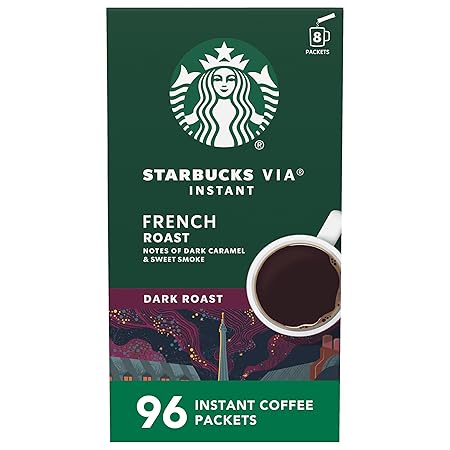 Starbucks VIA Instant Coffee, Dark Roast Coffee, French Roast, 100% Arabica, Single-Serve, 1 Box (8 Packets)