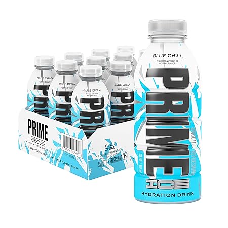 PRIME Hydration ICE BLUE CHILL, Sports Drinks, Electrolyte Enhanced for Ultimate Hydration, 250mg BCAAs, B Vitamins, Antioxidants, Low Sugar, 16.9 Fl Oz, 12 Pack