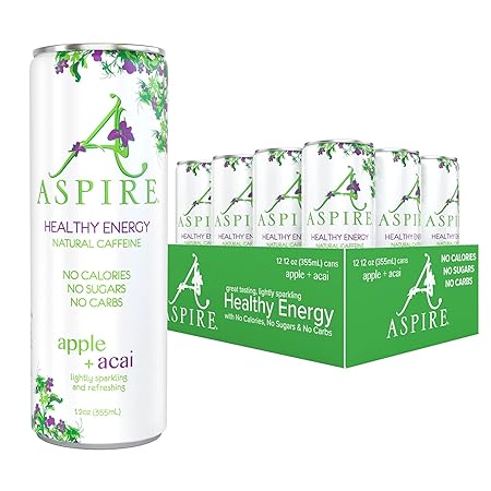 ASPIRE® Apple Acai, Healthy Energy Drink 80mg Natural Caffeine, Zero Sugar No Carbs Keto Friendly, 12 Pack Green Tea Sugar Free Drink Low Caffeine Zero Calorie