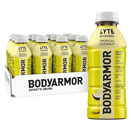 BODYARMOR LYTE Low-Calorie Sports Drink, Tropical Coconut, Coconut Water, Natural Flavors, Vitamins, Electrolytes, 16 Fl Oz (12 Pack)