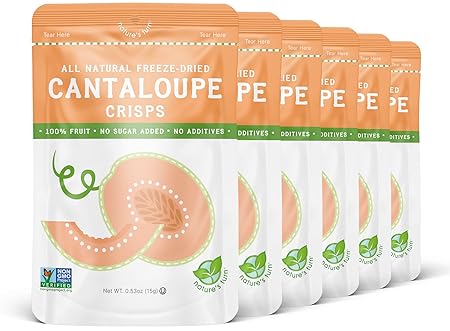 Nature’s Turn Freeze-Dried Cantaloupe Crisps – Healthy, Gluten-Free, Crispy & Delicious, Plant-Based Snack, Ideal for Cereal, Smoothies, School Lunches, & On-the-Go, Pack of 6 (0.53 oz Each)
