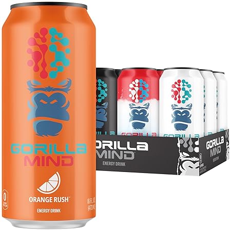 Gorilla Mind Energy Drink | Unmatched Energy · Amplified Focus | N-Acetyl-L-Tyrosine, Alpha-GPC, 200mg Caffeine, Uridine, Saffron | 0 Sugar Or Artificial Colors | 16oz | 12-Pack (Variety Pack #2)