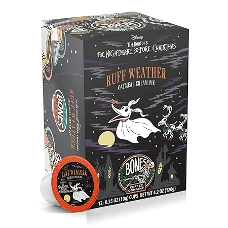 Bones Coffee Company Ruff Weather, Oatmeal Creampie Flavored Coffee Pods, Low Acid Medium Roast Single-Serve Bones Cups for K-Cups Brewers Coffee Maker from The Nightmare Before Christmas, 12 Count