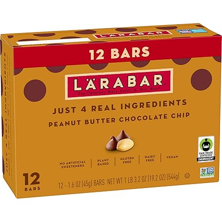 Larabar Peanut Butter Chocolate Chip, Fruit and Nut Bars, Gluten Free and Vegan, 19.2 oz, 12 Ct