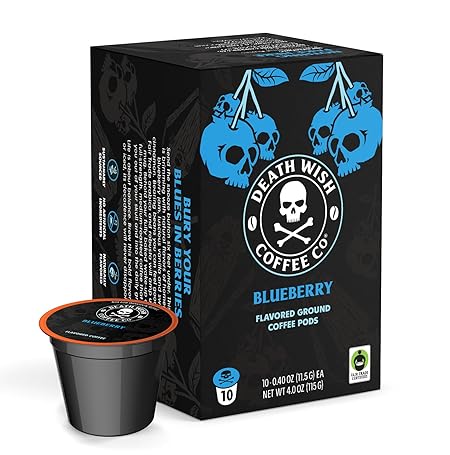 Death Wish Coffee, Single Serve Coffee Pods - Fair Trade - Blueberry Vanilla Flavored