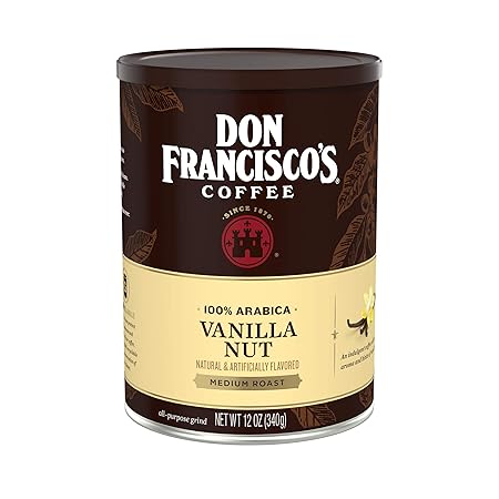 Don Francisco's Premium Vanilla Nut Ground Flavored Coffee: Rich, Aromatic 100% Arabica Beans - Family Crafted for a Delightful Morning Brew (12 oz Can)