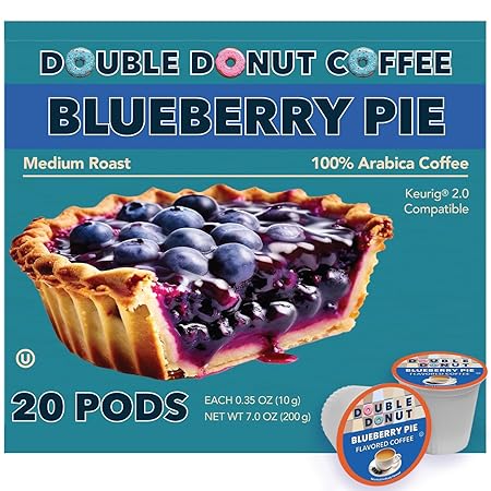 Double Donut Blueberry Flavored Coffee Pods, Medium Roast Coffee,Compatible with Keurig K Cups Brewers, 20 Count