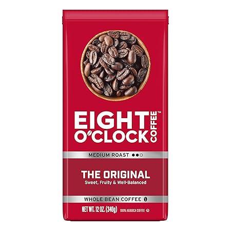 Eight O'Clock Coffee The Original Whole Bean Coffee, Medium Roast, 12 Ounce (Pack of 6) - Sweet, Fruity, Well Balanced