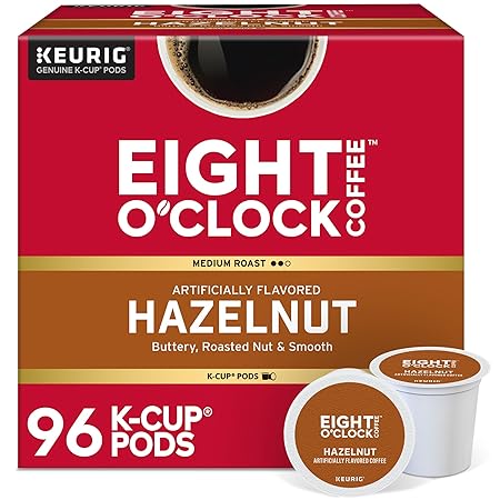 Eight O'Clock Coffee Hazelnut, Single-Serve Keurig K-Cup Pods, Flavored Medium Roast Coffee Pods, 96 Count