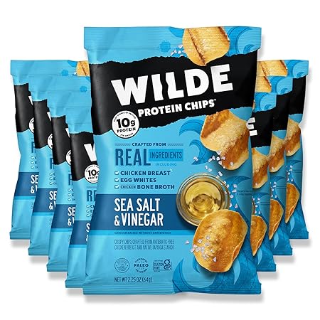 Sea Salt and Vinegar Protein Chips by Wilde Chips, Thin and Crispy, High Protein, Keto Friendly, Made with Real Ingredients, 2.25oz Bag (8 Pack)…