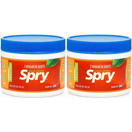Spry Xylitol Cinnamon Mints Sugar Free Candy - Promote Oral Health, Increase Saliva Production, Stop Bad Breath, Non-GMO, Gluten-Free, 240 Count (Pack of 2)