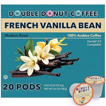 Double Donut French Vanilla Flavored Coffee Pods, Medium Roast Coffee, Compatible with Keurig K Cups Brewers, 20 Count