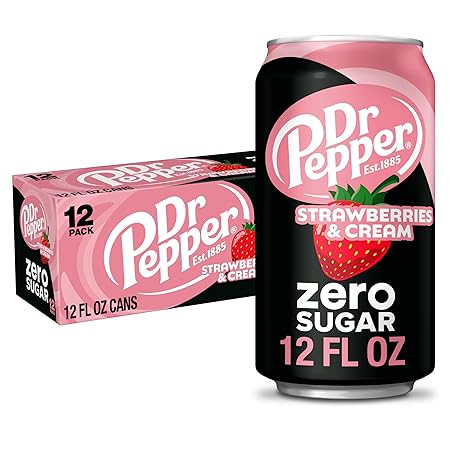 Dr Pepper Zero Strawberries and Cream Soda, 12 fl oz cans, 12 Pack
