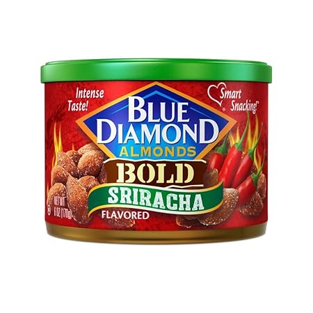 Blue Diamond Almonds Sriracha Flavored Snack Nuts, 6 Oz Resealable Can (Pack of 1)