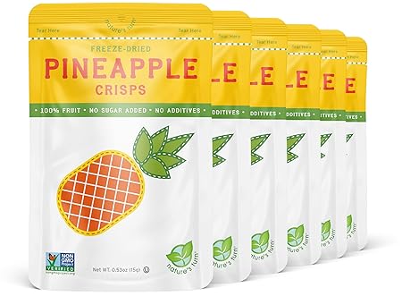 Nature’s Turn Freeze-Dried Pineapple Crisps – Healthy, Gluten-Free, Crispy & Delicious, Plant-Based Snack, Ideal for Cereal, Smoothies, School Lunches, & On-the-Go, Pack of 6 (0.53 oz Each)
