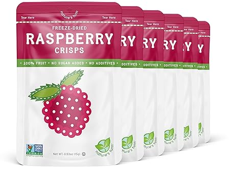 Nature’s Turn Freeze-Dried Raspberry Crisps – Healthy, Gluten-Free, Crispy & Delicious, Plant-Based Snack, Ideal for Cereal, Smoothies, School Lunches, & On-the-Go, Pack of 6 (0.53 oz Each)