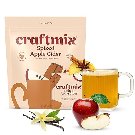 Craftmix Spiked Apple Cider Cocktail & Mocktail Drink Mixer, Skinny Mixes - Water Flavoring Packets - Made With Real Fruit - Vegan, Low-Carb, Low-Sugar, Non-GMO, Dairy Free, Gluten Free, 12 Pack