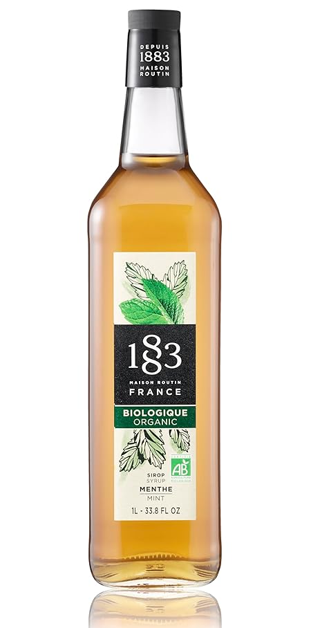 1883 Organic Mint Syrup for Drinks – Made in France, Premium Beverage Mixer, 1 Liter Glass Bottle