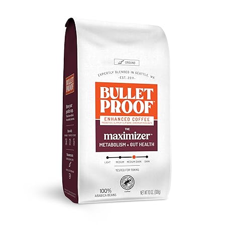 Bulletproof The Maximizer Ground Coffee, 10 Ounces, Clean Coffee with Prebiotics, Metabolism and Gut Health Support, Packaging May Vary