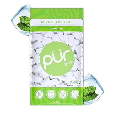PUR Gum | Aspartame Free Chewing Gum | 100% Xylitol | Natural Coolmint Flavored Gum, 55 Pieces (Pack of 1)